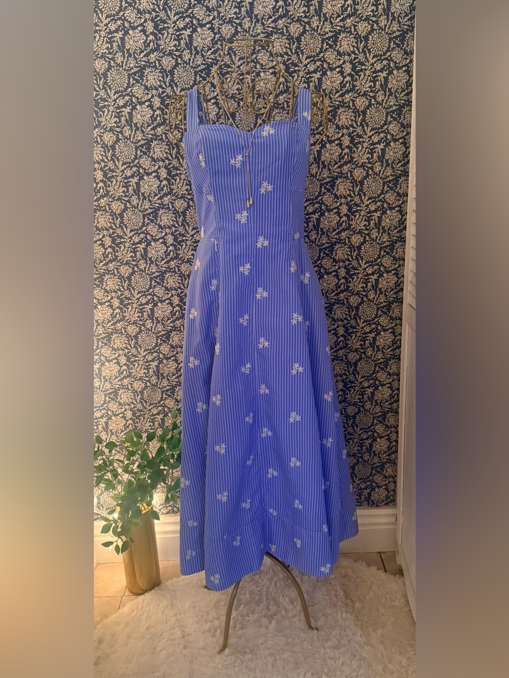 Avec Les Filles Blue & White Striped Floral Sundress